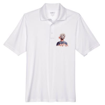 African American Messy Bun Old Lady USA Flag Flowers Men's Origin Performance Pique Polo