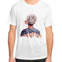 African American Messy Bun Old Lady USA Flag Flowers Adult ChromaSoft Performance T-Shirt