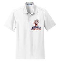 African American Messy Bun Old Lady USA Flag Flowers Dry Zone Grid Polo