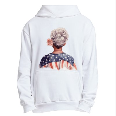 African American Messy Bun Old Lady USA Flag Flowers Urban Pullover Hoodie