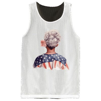 African American Messy Bun Old Lady USA Flag Flowers Mesh Reversible Basketball Jersey Tank