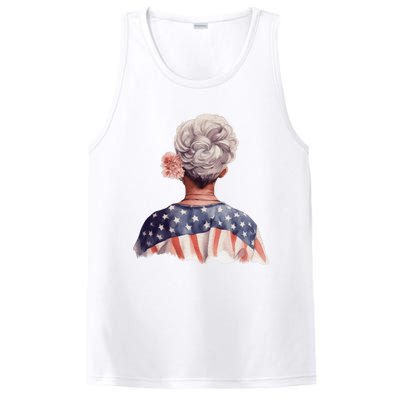 African American Messy Bun Old Lady USA Flag Flowers PosiCharge Competitor Tank