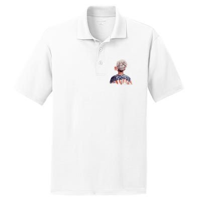 African American Messy Bun Old Lady USA Flag Flowers PosiCharge RacerMesh Polo