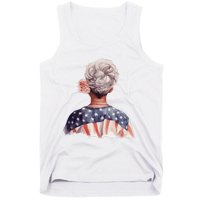 African American Messy Bun Old Lady USA Flag Flowers Tank Top