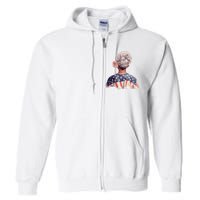 African American Messy Bun Old Lady USA Flag Flowers Full Zip Hoodie