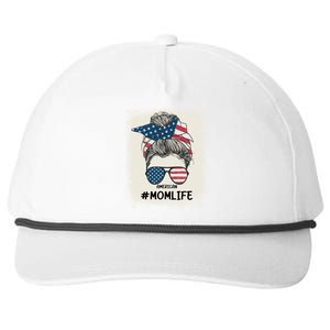 All American Mom Life 4th Of July Messy Bun Usa Flag Cute Gift Snapback Five-Panel Rope Hat