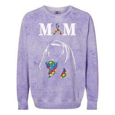 Autism Awareness Mom Proud Autistic Son Daughter Mama Bear Cool Gift Colorblast Crewneck Sweatshirt