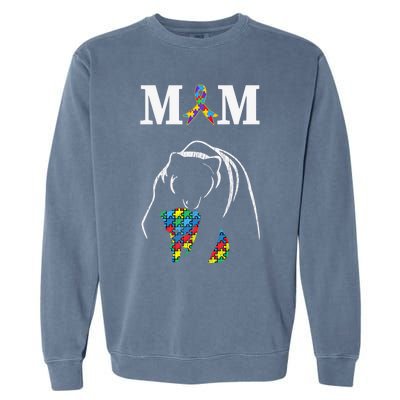 Autism Awareness Mom Proud Autistic Son Daughter Mama Bear Cool Gift Garment-Dyed Sweatshirt