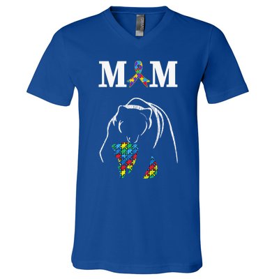 Autism Awareness Mom Proud Autistic Son Daughter Mama Bear Cool Gift V-Neck T-Shirt