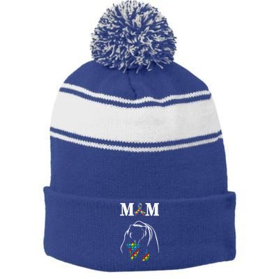 Autism Awareness Mom Proud Autistic Son Daughter Mama Bear Cool Gift Stripe Pom Pom Beanie