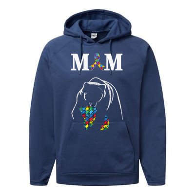 Autism Awareness Mom Proud Autistic Son Daughter Mama Bear Cool Gift Performance Fleece Hoodie