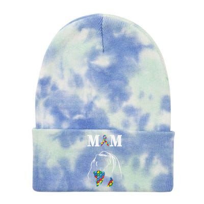 Autism Awareness Mom Proud Autistic Son Daughter Mama Bear Cool Gift Tie Dye 12in Knit Beanie