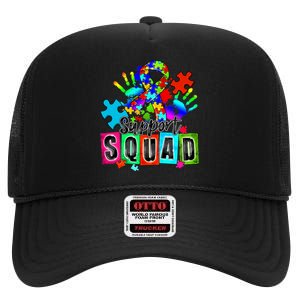 Autism Awareness Month Ribbon Support Squad High Crown Mesh Back Trucker Hat