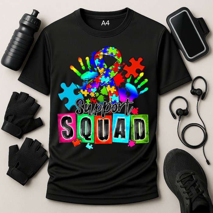 Autism Awareness Month Ribbon Support Squad Cooling Performance Crew T-Shirt