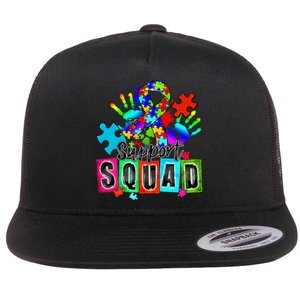 Autism Awareness Month Ribbon Support Squad Flat Bill Trucker Hat