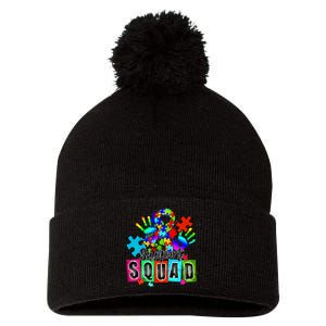 Autism Awareness Month Ribbon Support Squad Pom Pom 12in Knit Beanie