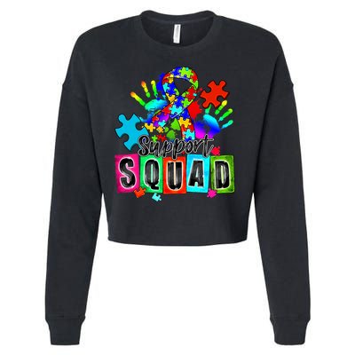 Autism Awareness Month Ribbon Support Squad Cropped Pullover Crew