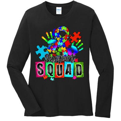 Autism Awareness Month Ribbon Support Squad Ladies Long Sleeve Shirt