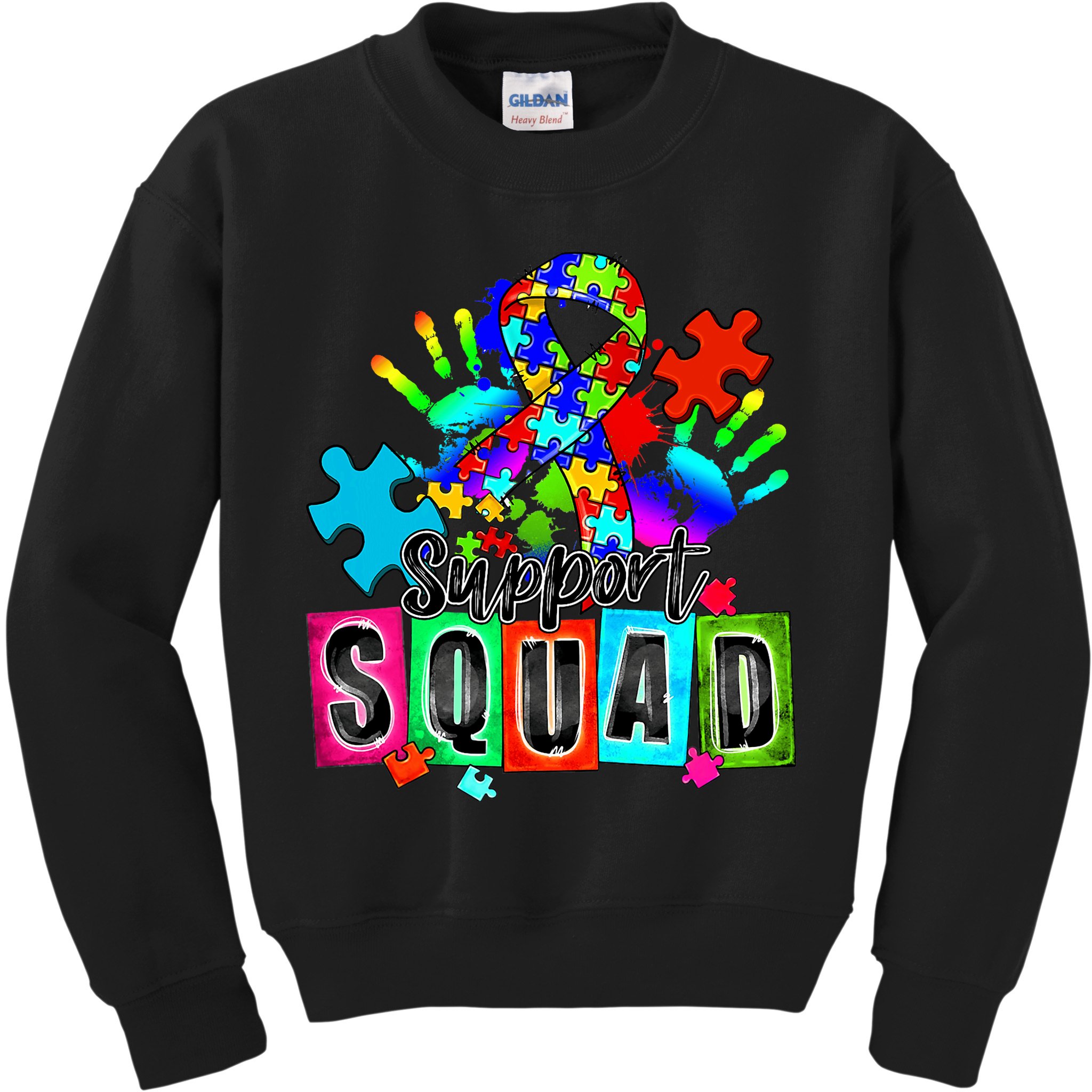 Autism Awareness Month Ribbon Support Squad Kids Sweatshirt