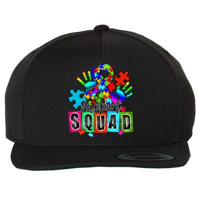 Autism Awareness Month Ribbon Support Squad Wool Snapback Cap
