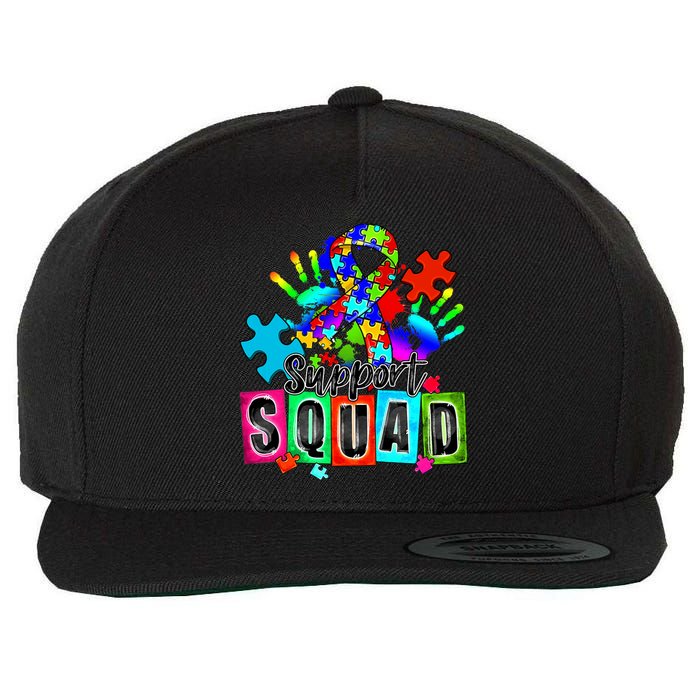 Autism Awareness Month Ribbon Support Squad Wool Snapback Cap