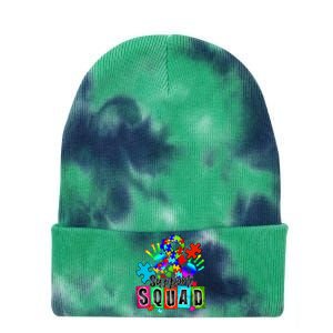 Autism Awareness Month Ribbon Support Squad Tie Dye 12in Knit Beanie