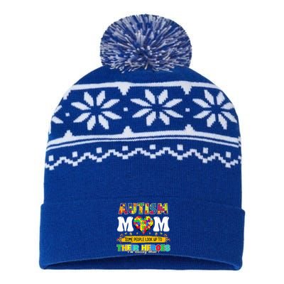 Autism Awareness Mom Some People Look Up To Their Heroes Gift USA-Made Snowflake Beanie