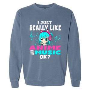 Anime And Music Kawaii Chibi Graphic Teen Anime Girl Garment-Dyed Sweatshirt