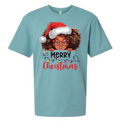 African American Merry Christmas African Black Women Girl Sueded Cloud Jersey T-Shirt