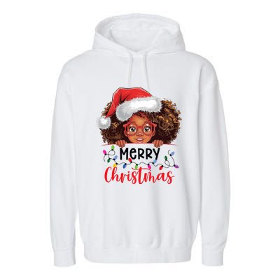 African American Merry Christmas African Black Women Girl Garment-Dyed Fleece Hoodie