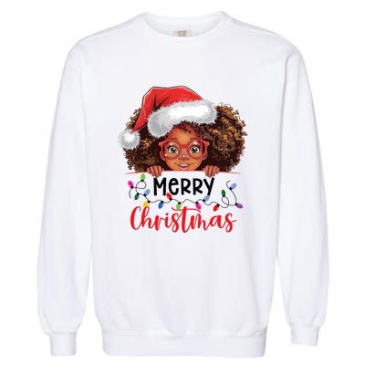 African American Merry Christmas African Black Women Girl Garment-Dyed Sweatshirt