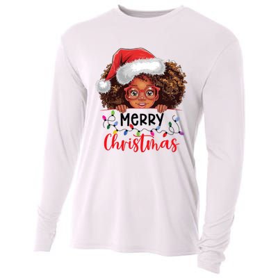 African American Merry Christmas African Black Women Girl Cooling Performance Long Sleeve Crew