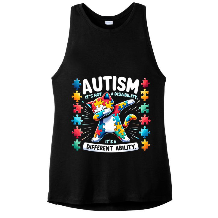 Autism Awareness Month Autism Cat Dabbing Support Autism Gift Ladies PosiCharge Tri-Blend Wicking Tank