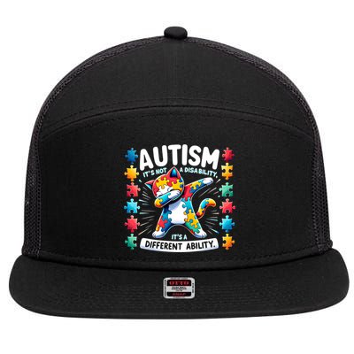 Autism Awareness Month Autism Cat Dabbing Support Autism Gift 7 Panel Mesh Trucker Snapback Hat