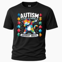 Autism Awareness Month Autism Cat Dabbing Support Autism Gift Cooling Performance Crew T-Shirt