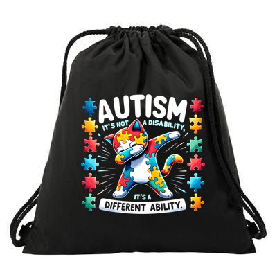 Autism Awareness Month Autism Cat Dabbing Support Autism Gift Drawstring Bag