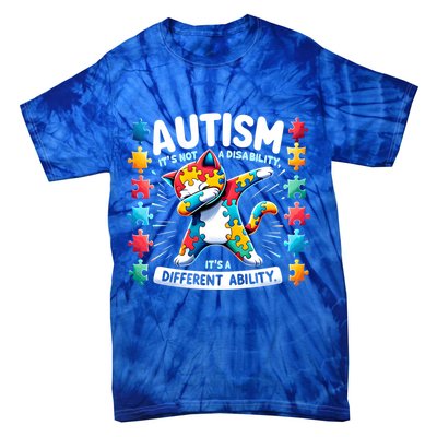 Autism Awareness Month Autism Cat Dabbing Support Autism Gift Tie-Dye T-Shirt