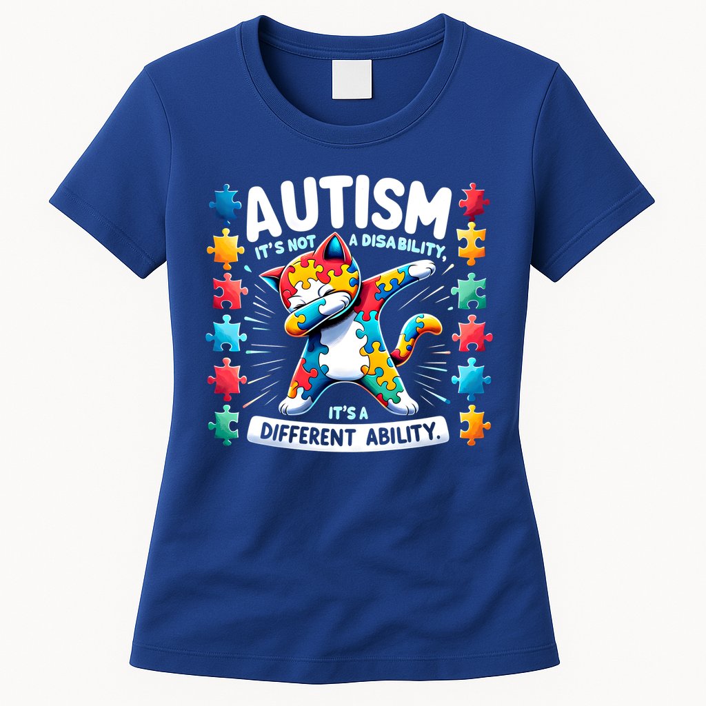 Autism Awareness Month Autism Cat Dabbing Support Autism Gift Womens T-Shirt