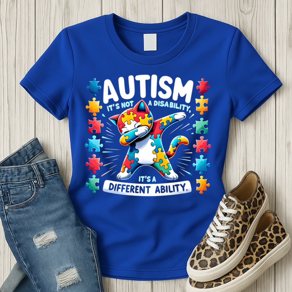 Autism Awareness Month Autism Cat Dabbing Support Autism Gift Womens T-Shirt