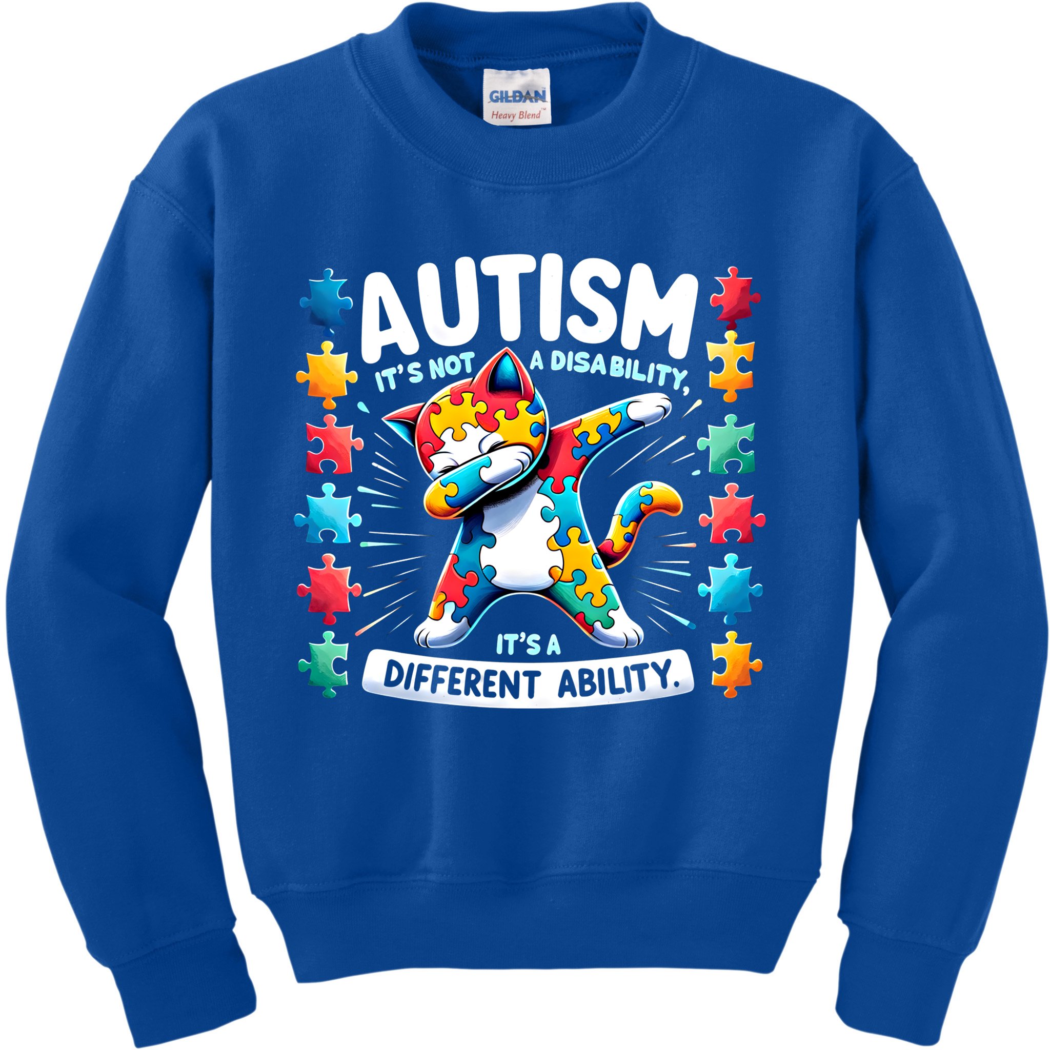 Autism Awareness Month Autism Cat Dabbing Support Autism Gift Kids Sweatshirt