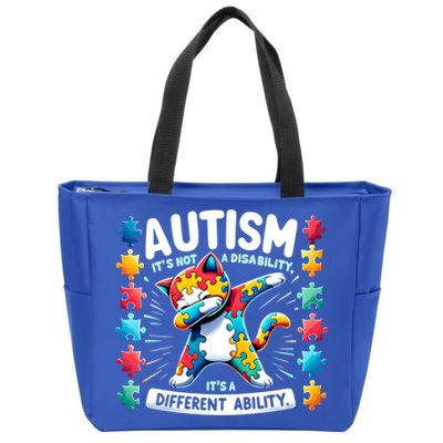 Autism Awareness Month Autism Cat Dabbing Support Autism Gift Zip Tote Bag