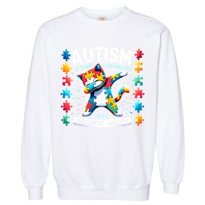 Autism Awareness Month Autism Cat Dabbing Support Autism Gift Garment-Dyed Sweatshirt