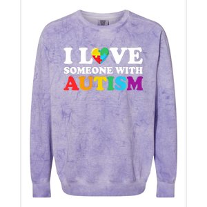 Autism Awareness Month Autism Mom I Love Someone With Autism Funny Gift Colorblast Crewneck Sweatshirt