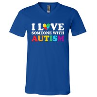 Autism Awareness Month Autism Mom I Love Someone With Autism Funny Gift V-Neck T-Shirt