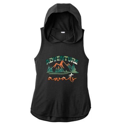 Adventure Awaits Mountains Outdoor Hiking Camping Gift Ladies PosiCharge Tri-Blend Wicking Draft Hoodie Tank