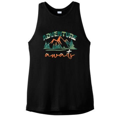 Adventure Awaits Mountains Outdoor Hiking Camping Gift Ladies PosiCharge Tri-Blend Wicking Tank