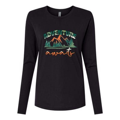 Adventure Awaits Mountains Outdoor Hiking Camping Gift Womens Cotton Relaxed Long Sleeve T-Shirt