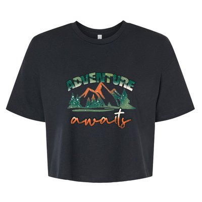 Adventure Awaits Mountains Outdoor Hiking Camping Gift Bella+Canvas Jersey Crop Tee