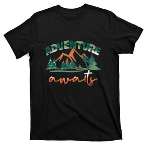 Adventure Awaits Mountains Outdoor Hiking Camping Gift T-Shirt