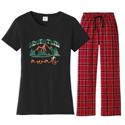 Adventure Awaits Mountains Outdoor Hiking Camping Gift Women's Flannel Pajama Set